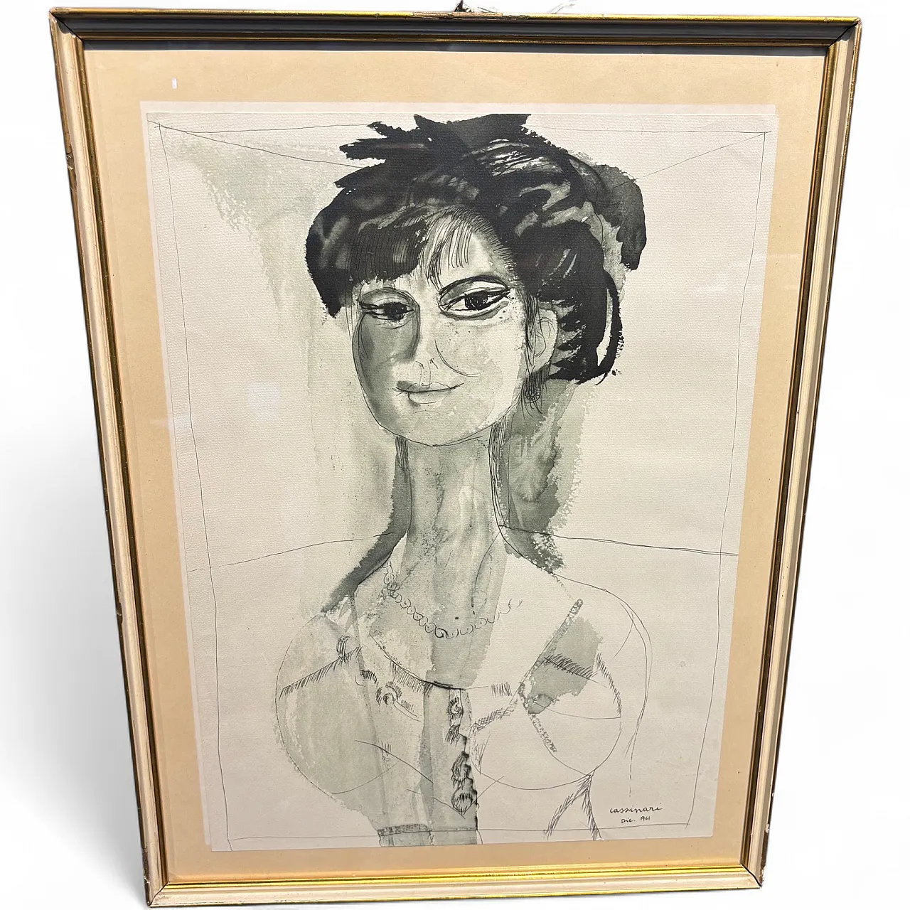 Dipinto Acquarello Bruno Cassinari “Volto di donna“, 1961 12
