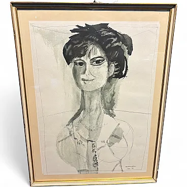 Watercolor painting Bruno Cassinari “Woman's face”, 1961