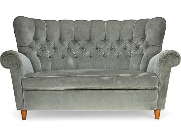 1960s, Danish 2-seater sofa. light green furniture velour.
