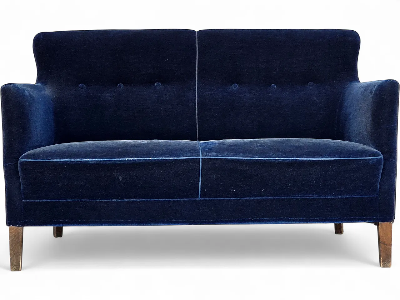 1960s, Danish 2-seater sofa. dark blue furniture velour. 14