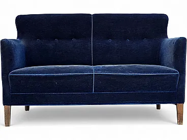 1960s, Danish 2-seater sofa. dark blue furniture velour.