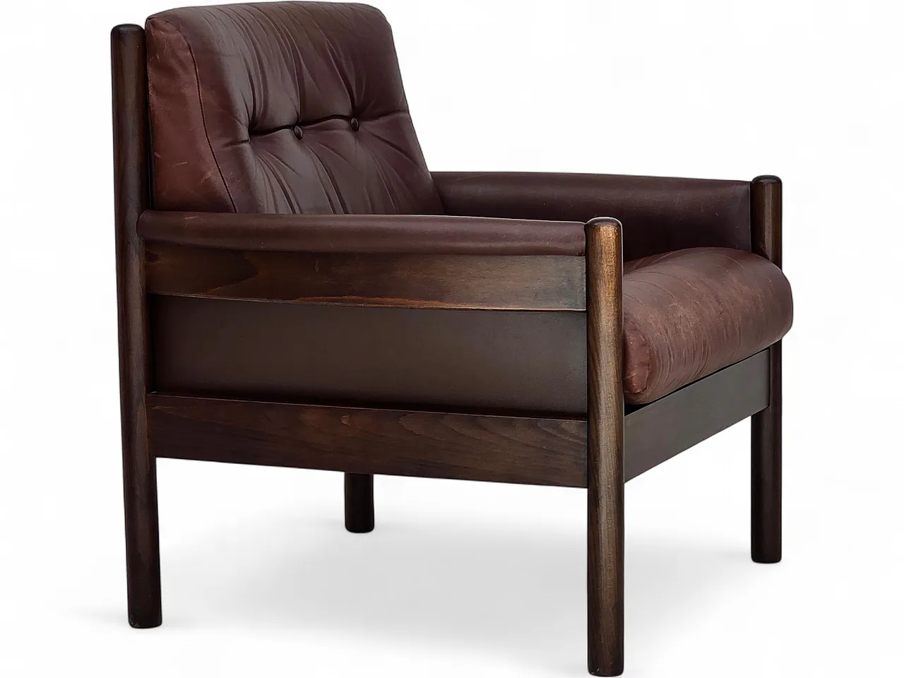 1970s, Scandinavian armchair, furniture leather, beech wood. 18