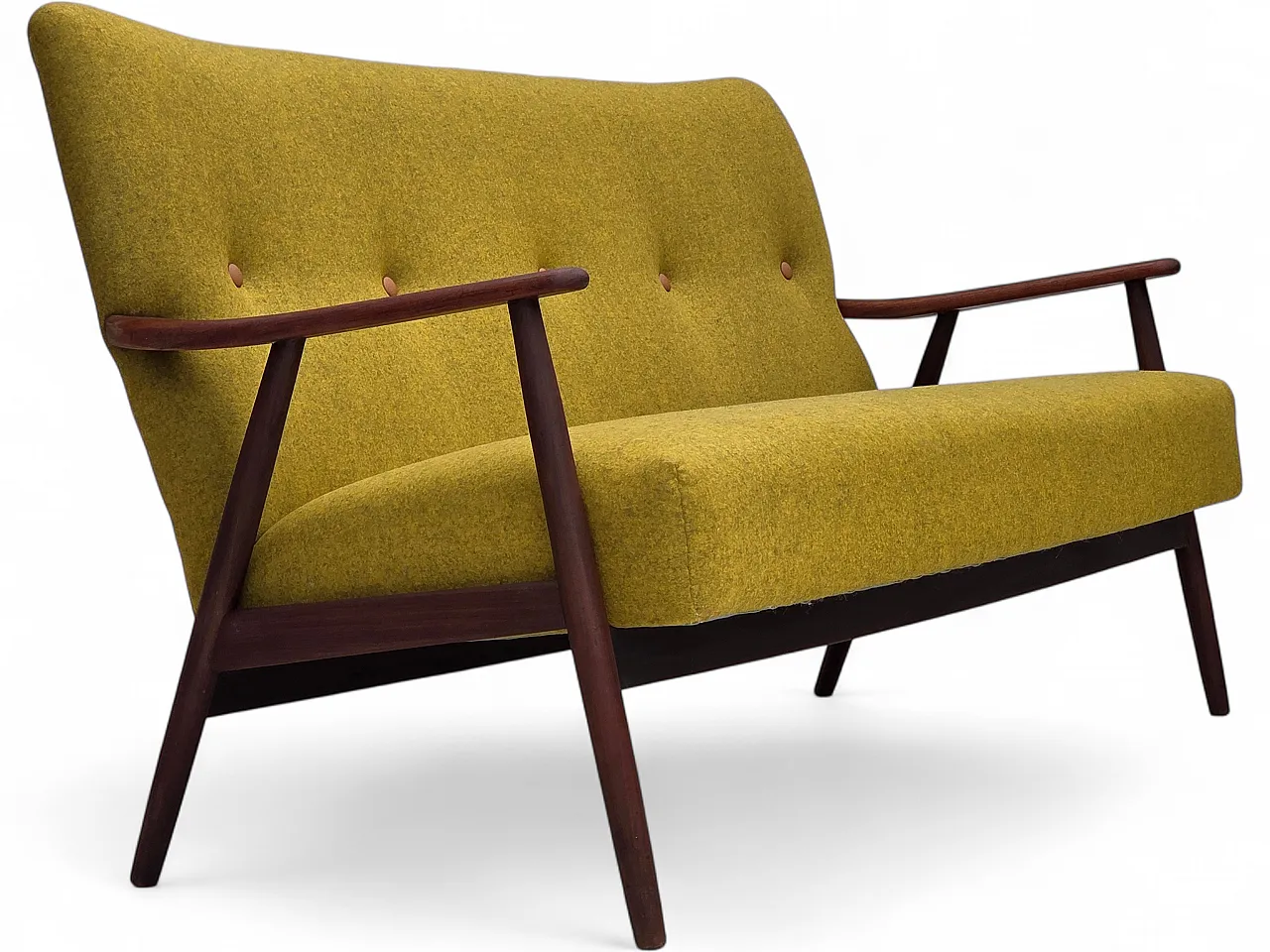 1960s, Danish 2-seater sofa, furniture wool, teak wood, reupholstered. 20