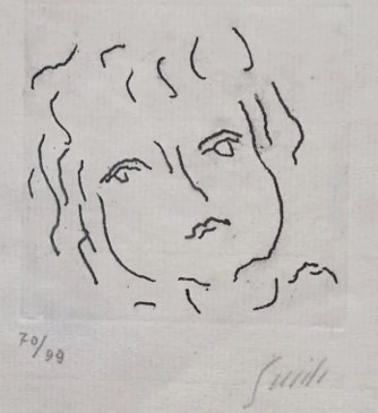 Virgilio Guidi, Portrair, etching, 1970s 1