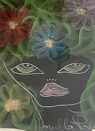 Novella Parigini, existentialist female portrait, chalks, 1960s