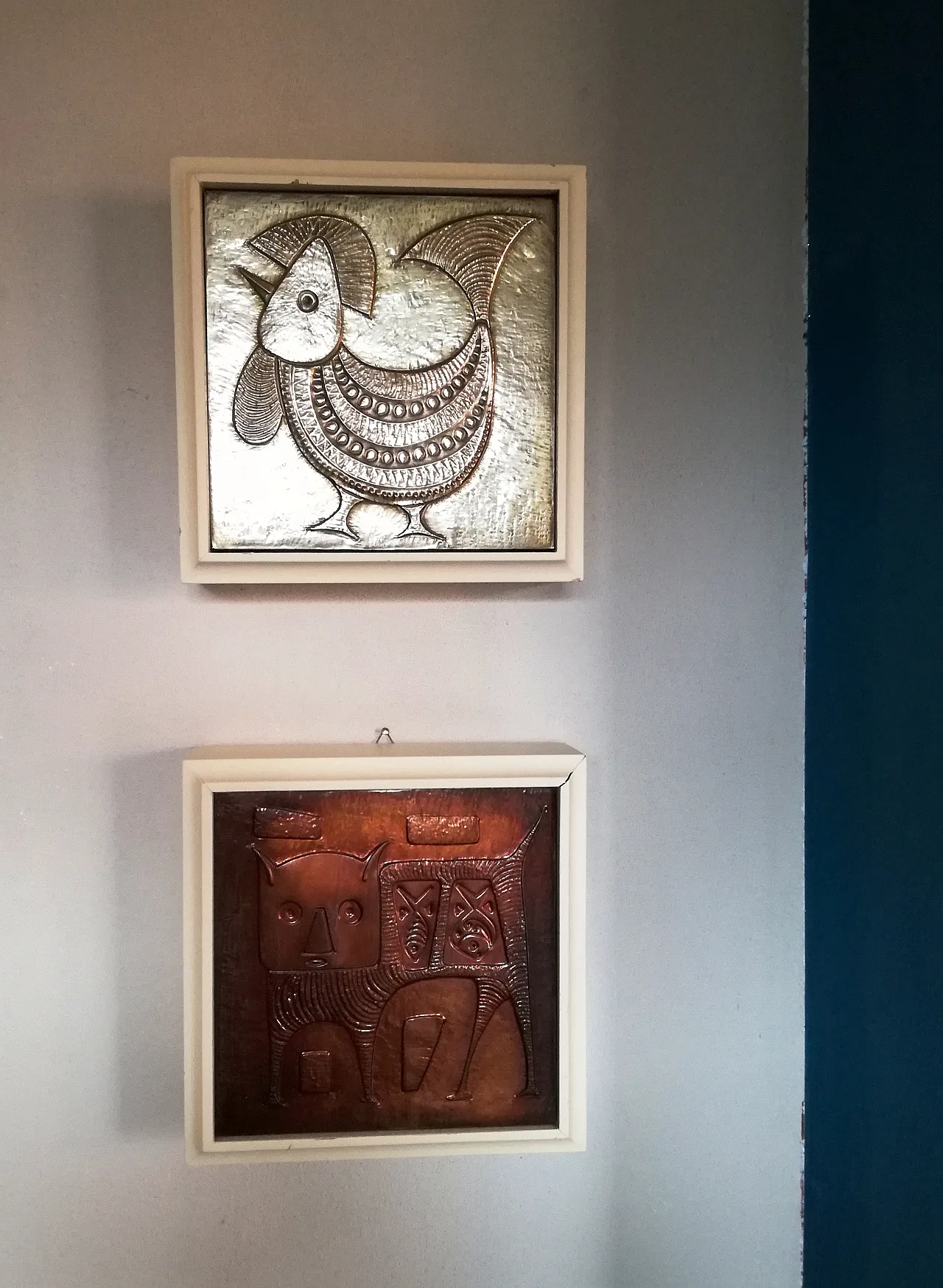 Pair of decorative brass tiles, 1970s 2