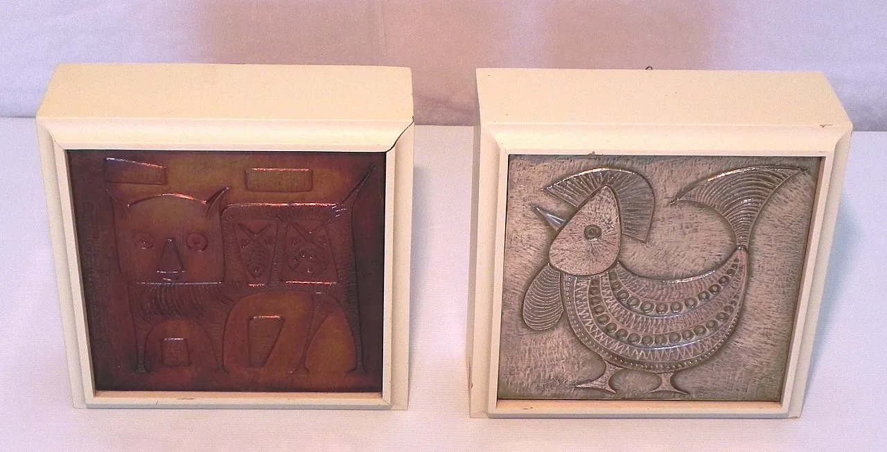 Pair of decorative brass tiles, 1970s 3