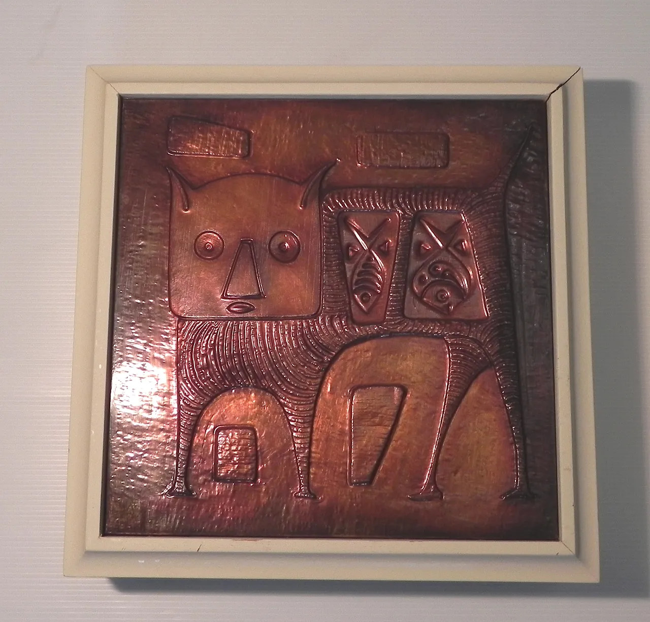 Pair of decorative brass tiles, 1970s 4