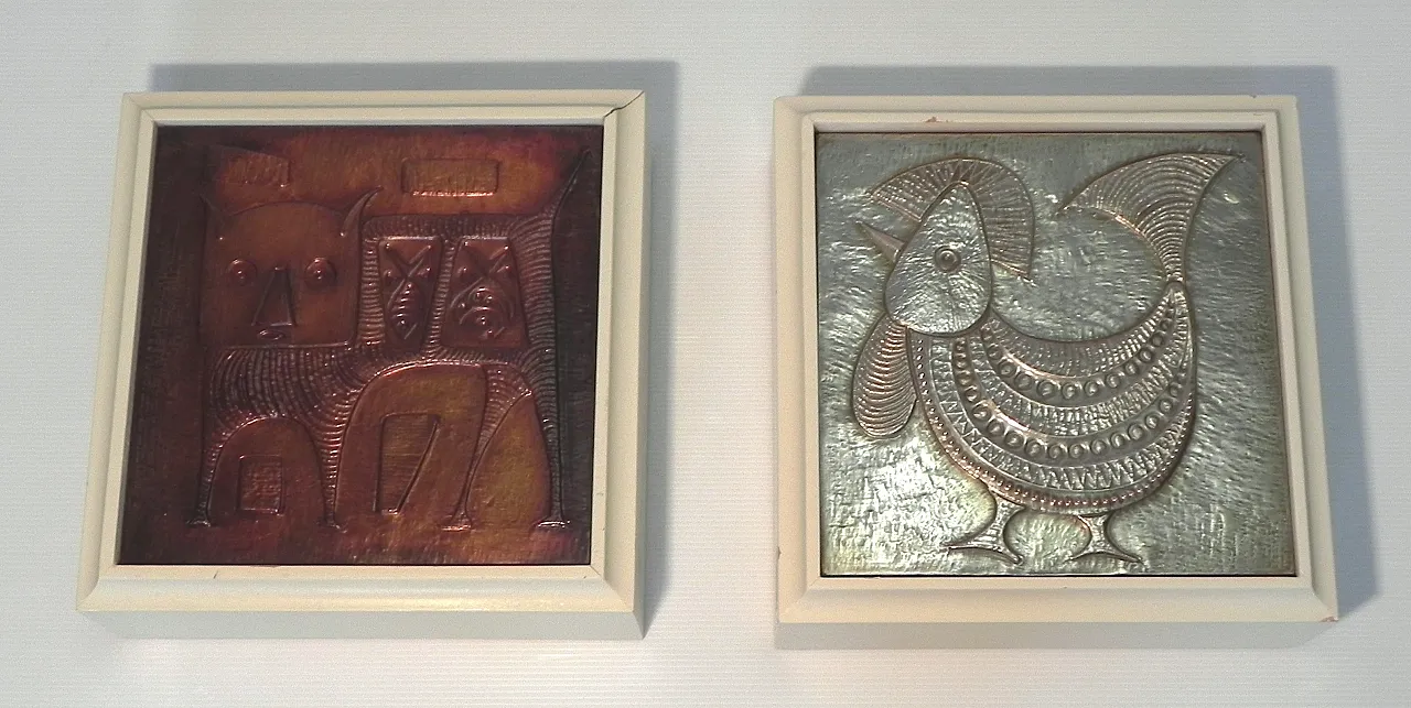 Pair of decorative brass tiles, 1970s 11