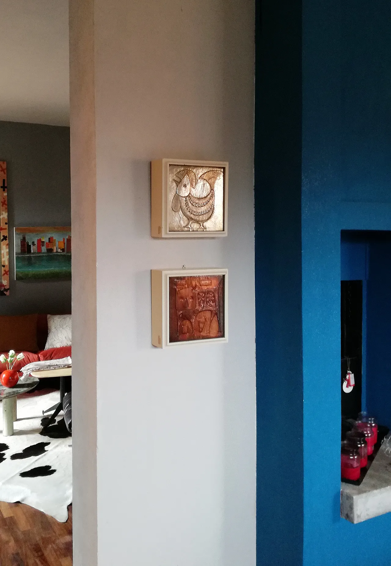 Pair of decorative brass tiles, 1970s 12