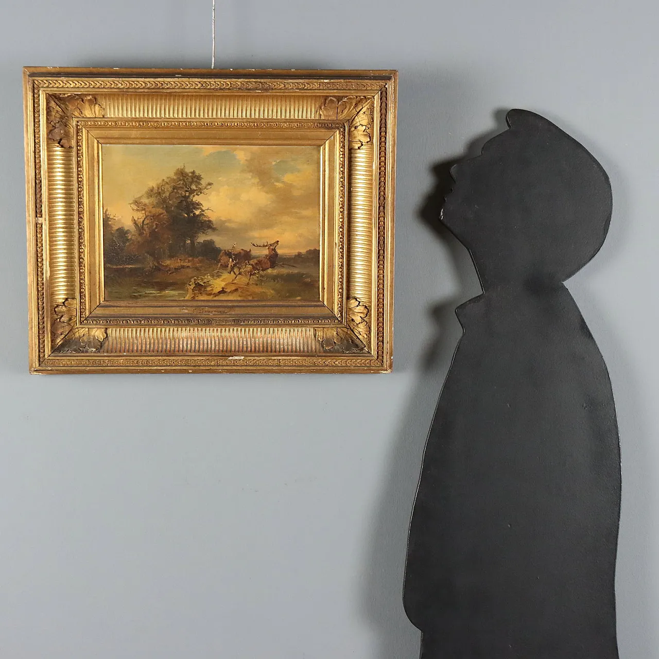 Landscape Painting with Fighting Deer, oil on canvas, 19th century 2