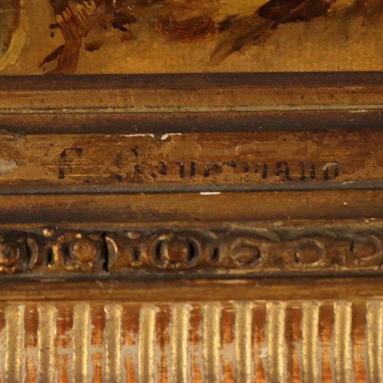 Landscape Painting with Fighting Deer, oil on canvas, 19th century 8