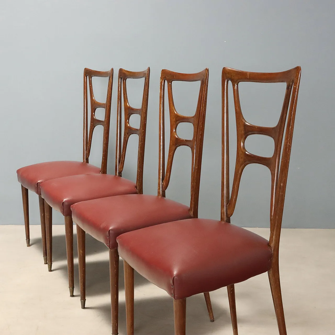 6 Chairs with bordeaux seat, 1950s 3