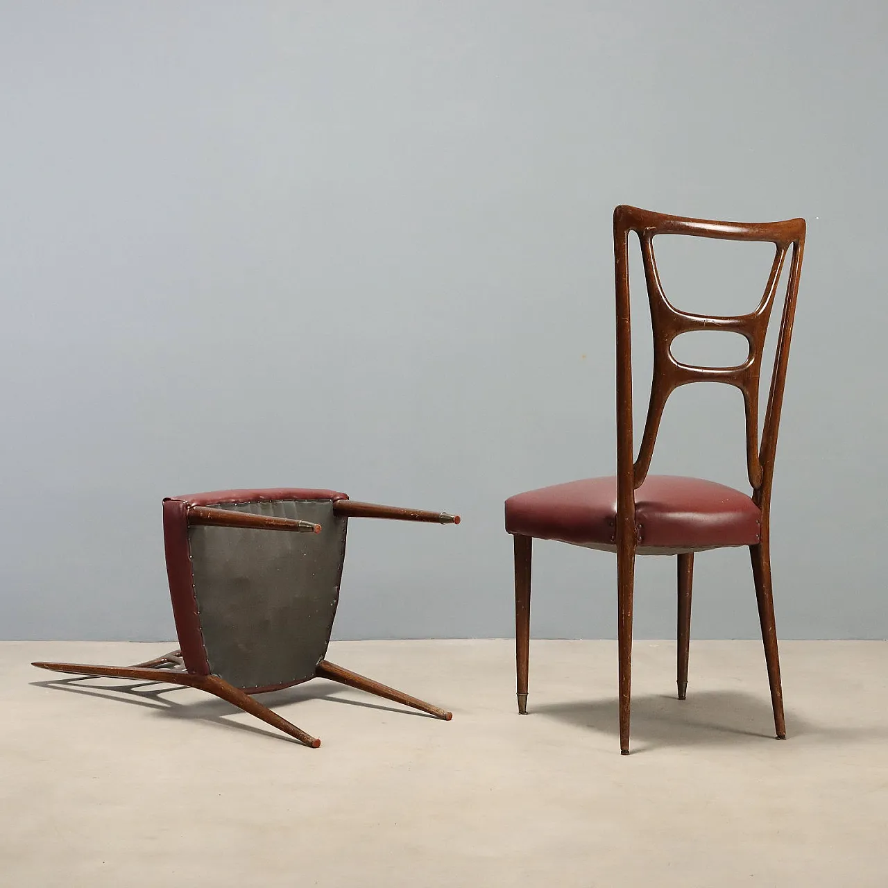 6 Chairs with bordeaux seat, 1950s 8