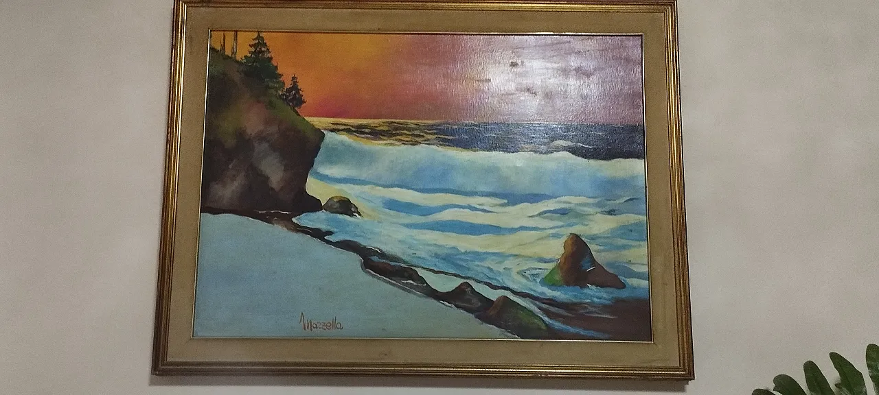 Large seascape painting by artist Mazzella, 1970s 1