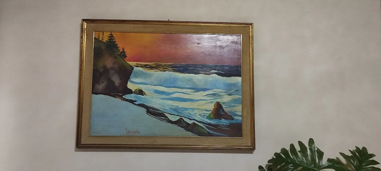 Large seascape painting by artist Mazzella, 1970s 2