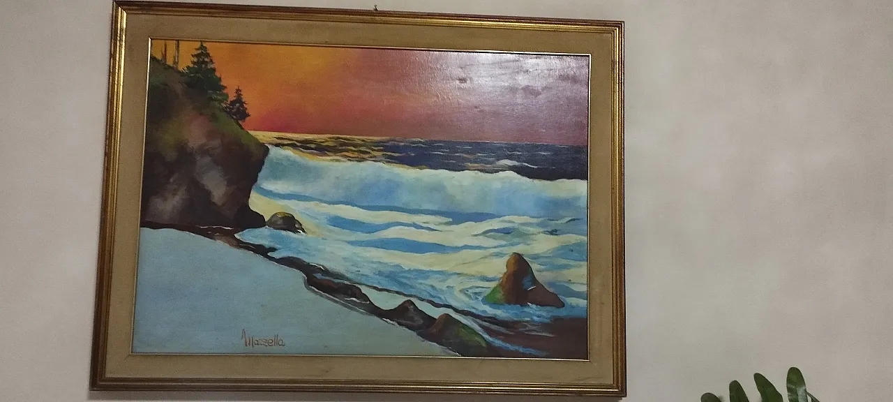 Large seascape painting by artist Mazzella, 1970s 3