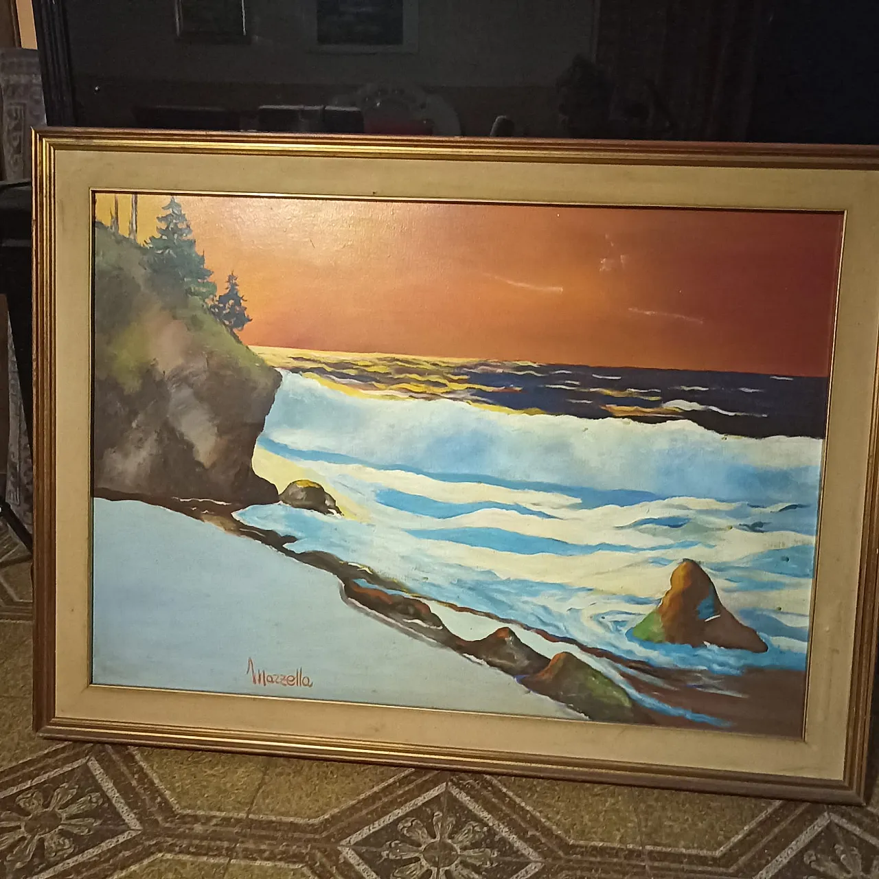 Large seascape painting by artist Mazzella, 1970s 5