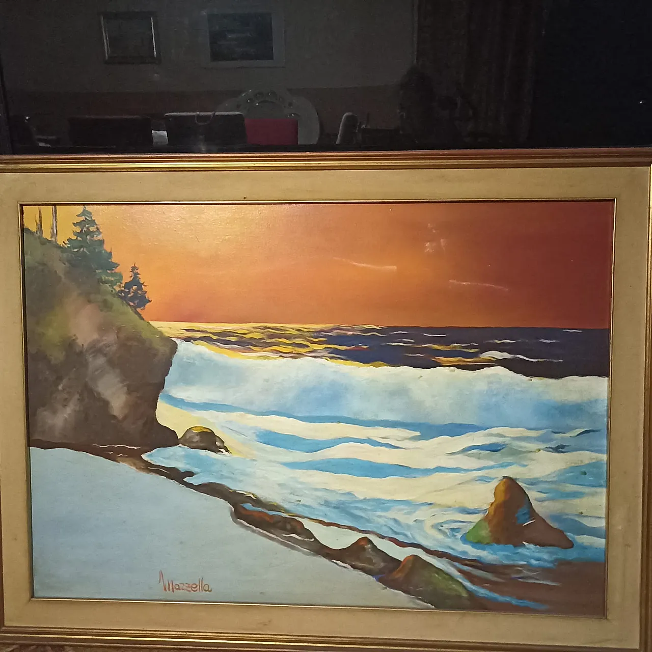 Large seascape painting by artist Mazzella, 1970s 7