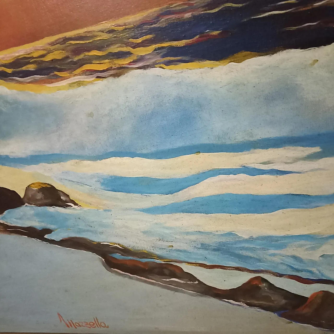 Large seascape painting by artist Mazzella, 1970s 10