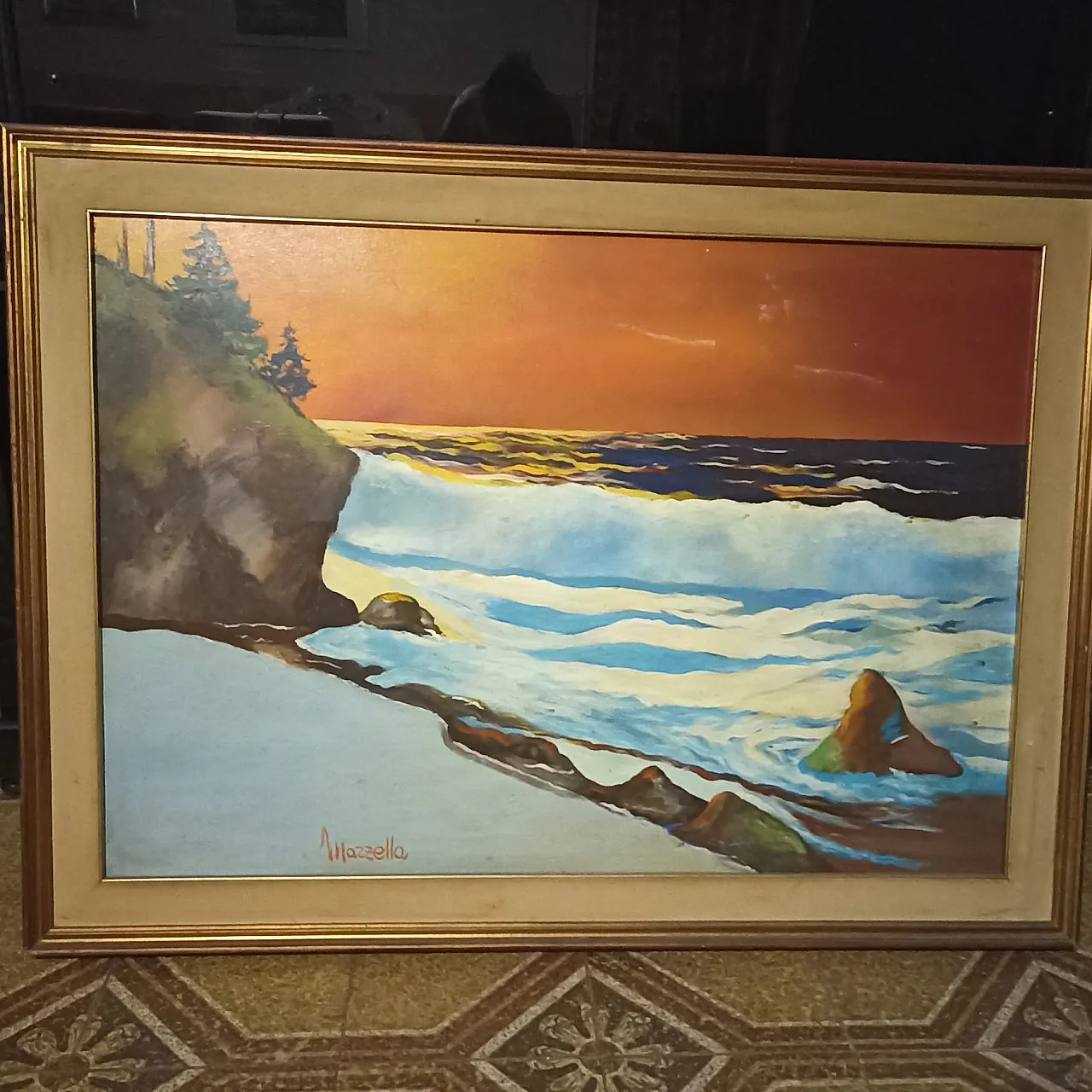 Large seascape painting by artist Mazzella, 1970s 13