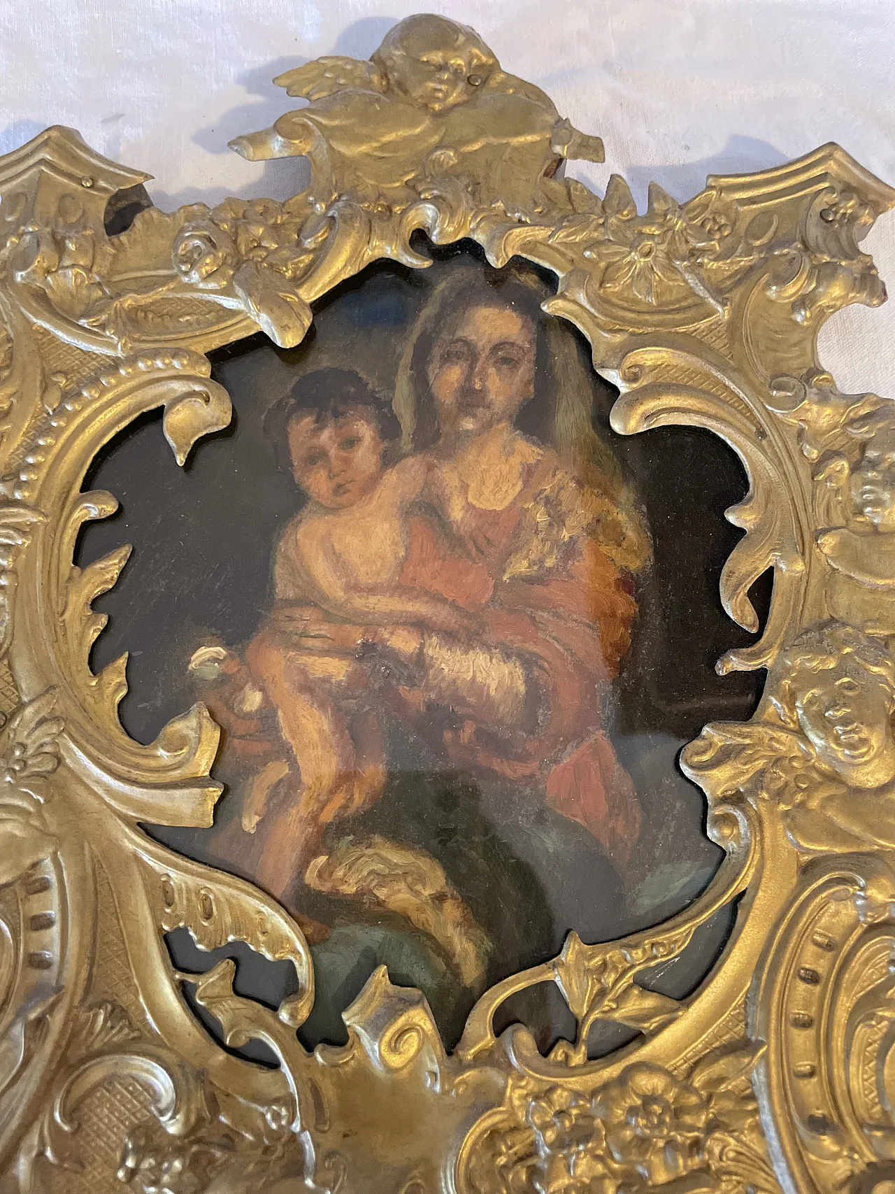 Pair of sacred icons in brass shell frames, 19th century 1