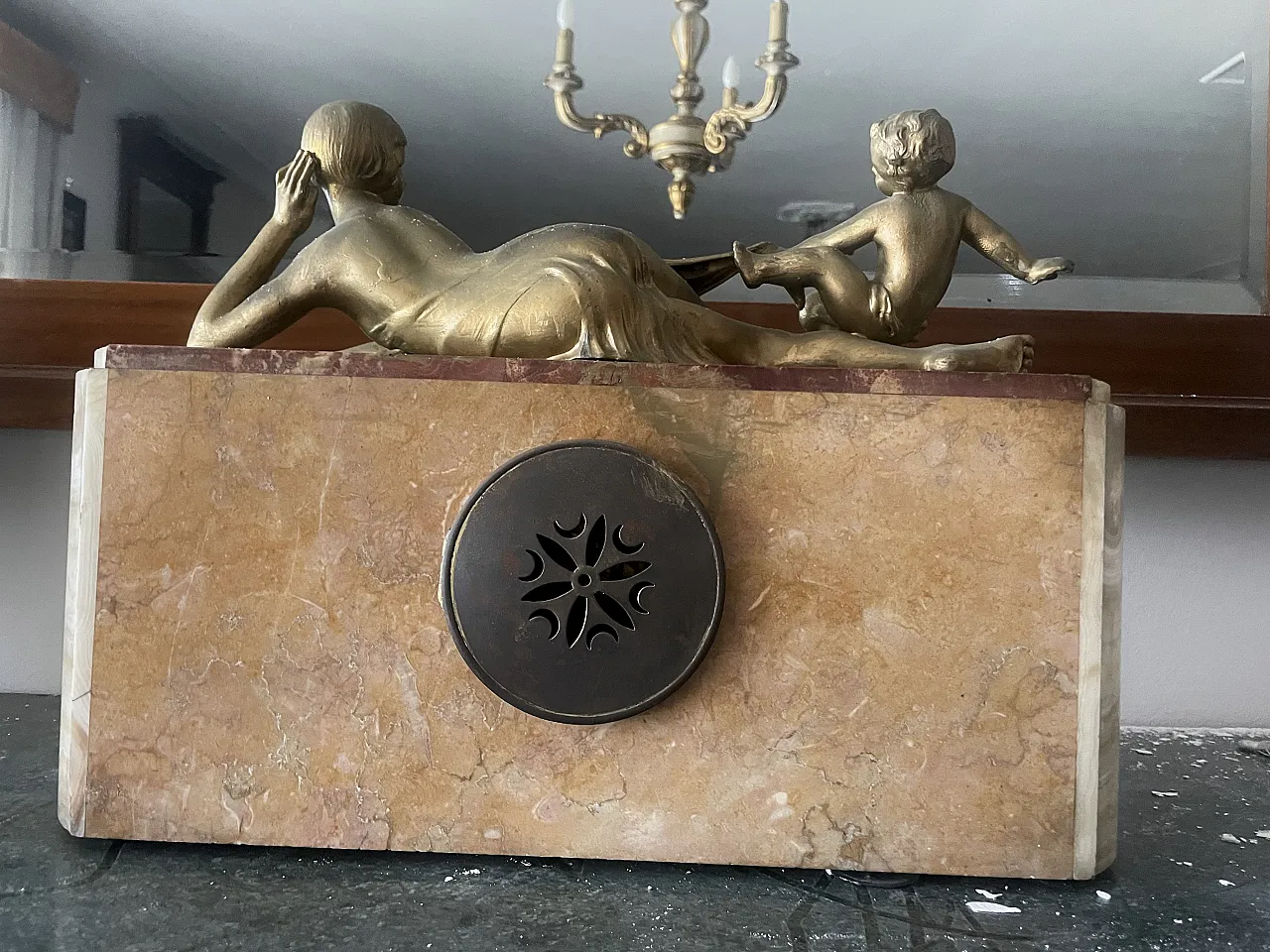 Monumental Art Deco Clock in Polychrome Marble and Cherubs, Lyon – 1930 2