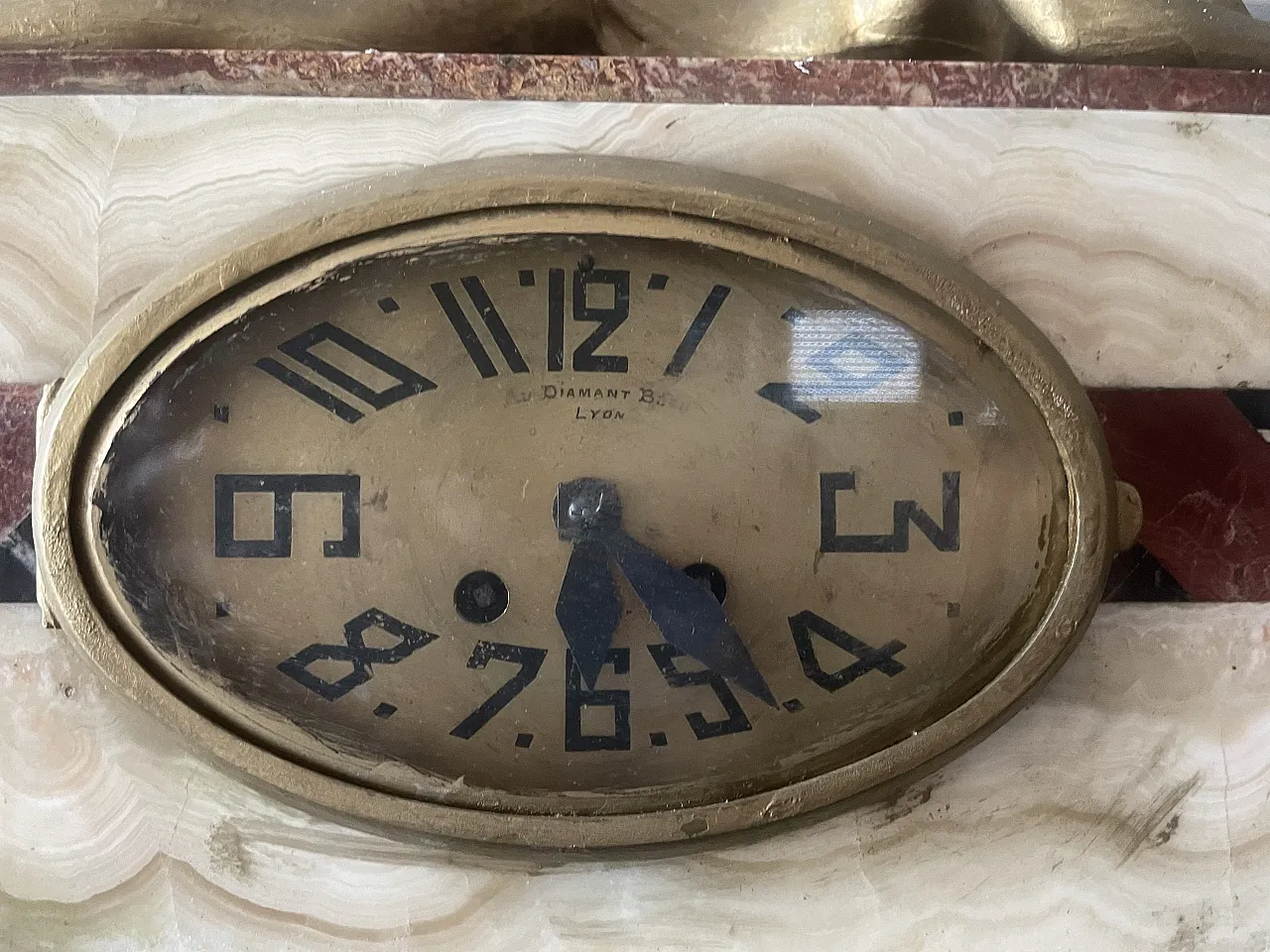 Monumental Art Deco Clock in Polychrome Marble and Cherubs, Lyon – 1930 3