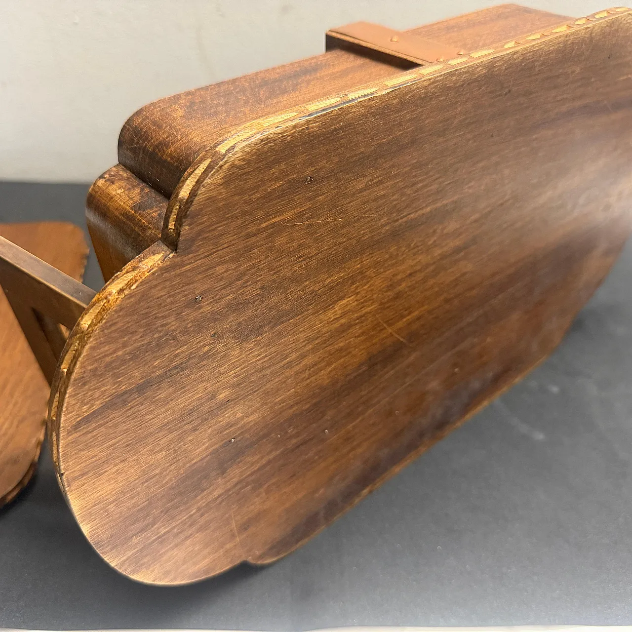 Art Deco hand-carved oak, maple wood and brass huge box, 1930s 14