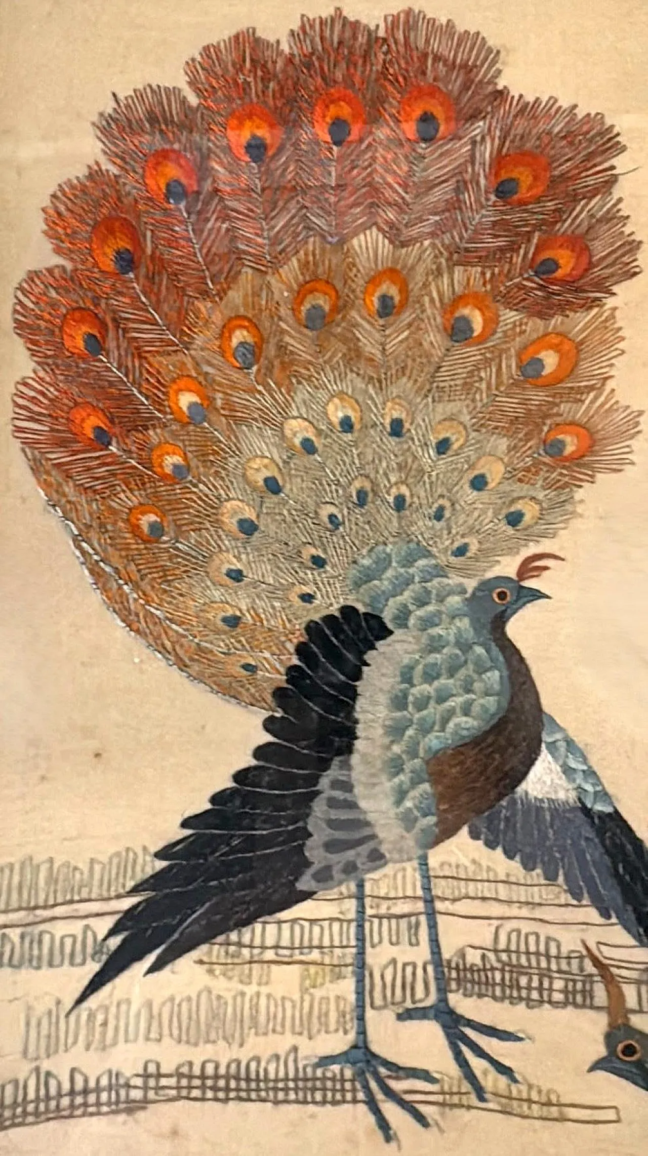 Silk embroidery panel with peacocks, peonies and bamboo, 1920s 7