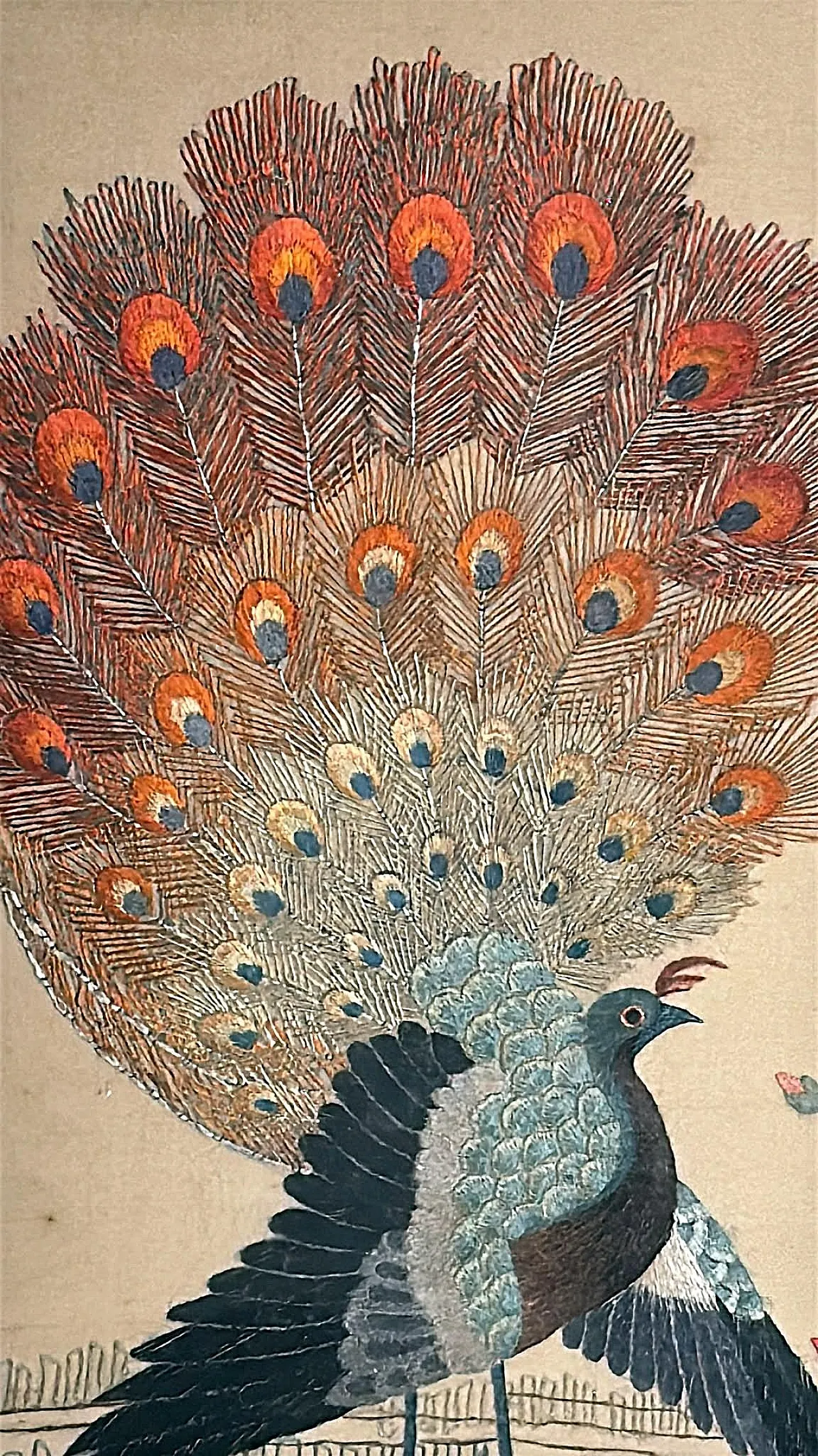 Silk embroidery panel with peacocks, peonies and bamboo, 1920s 8