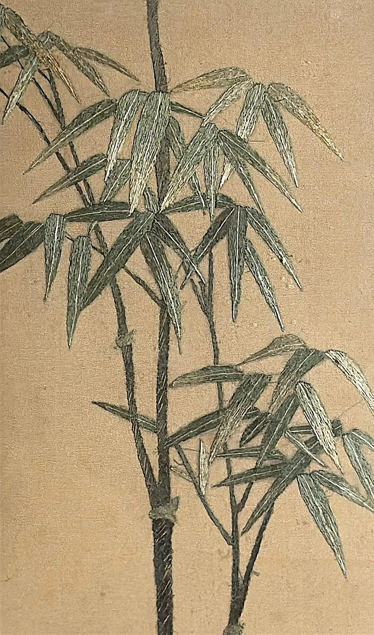 Silk embroidery panel with peacocks, peonies and bamboo, 1920s 15