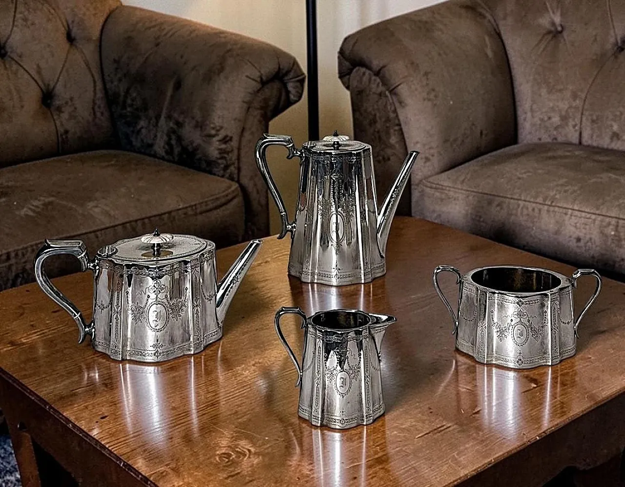 Martin Hall & Co., servizio da tè e caffè placcato argento, '800 18