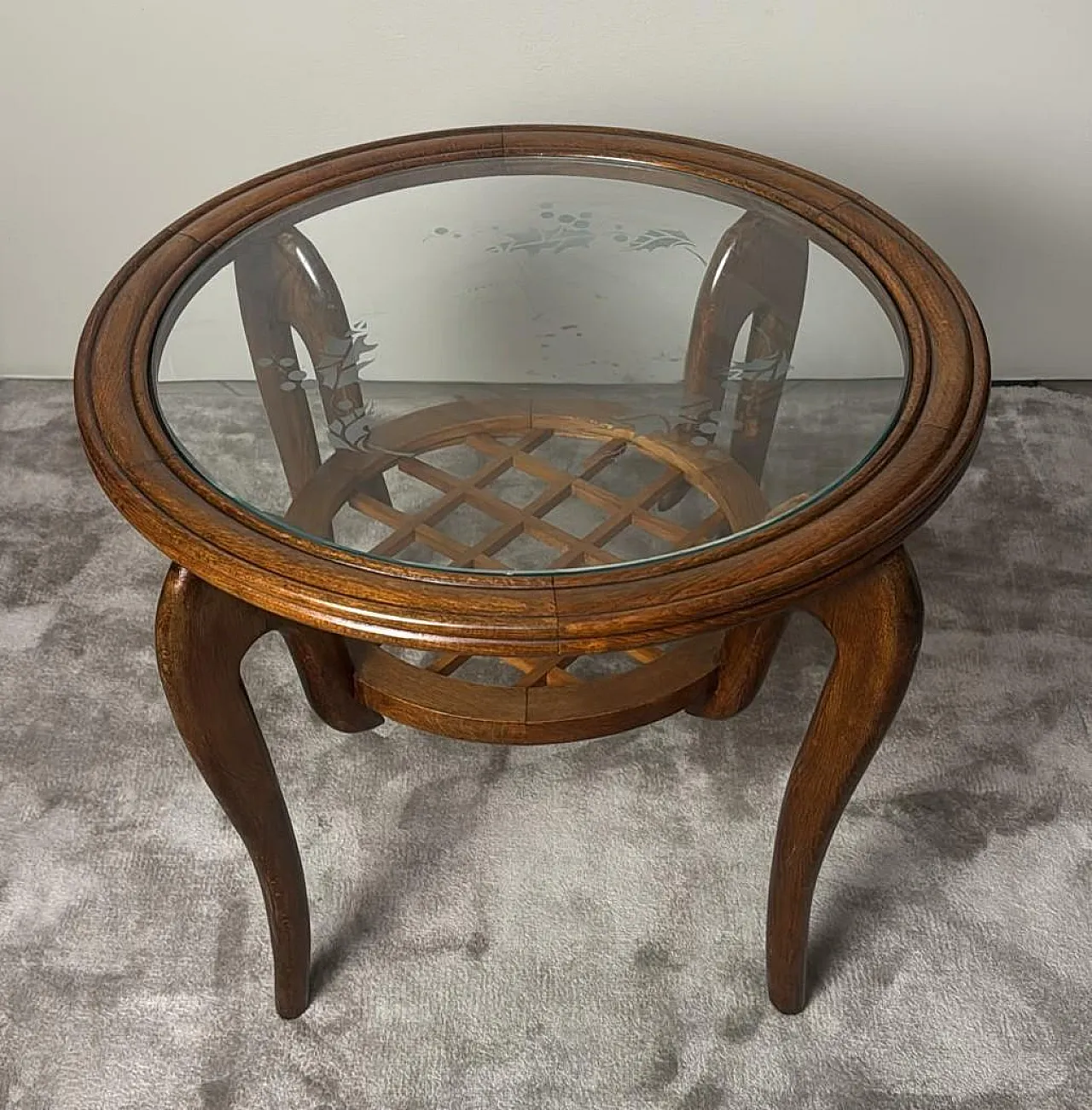 Tavolino in noce di Paolo Buffa con piano in vetro smussato, anni '50 4