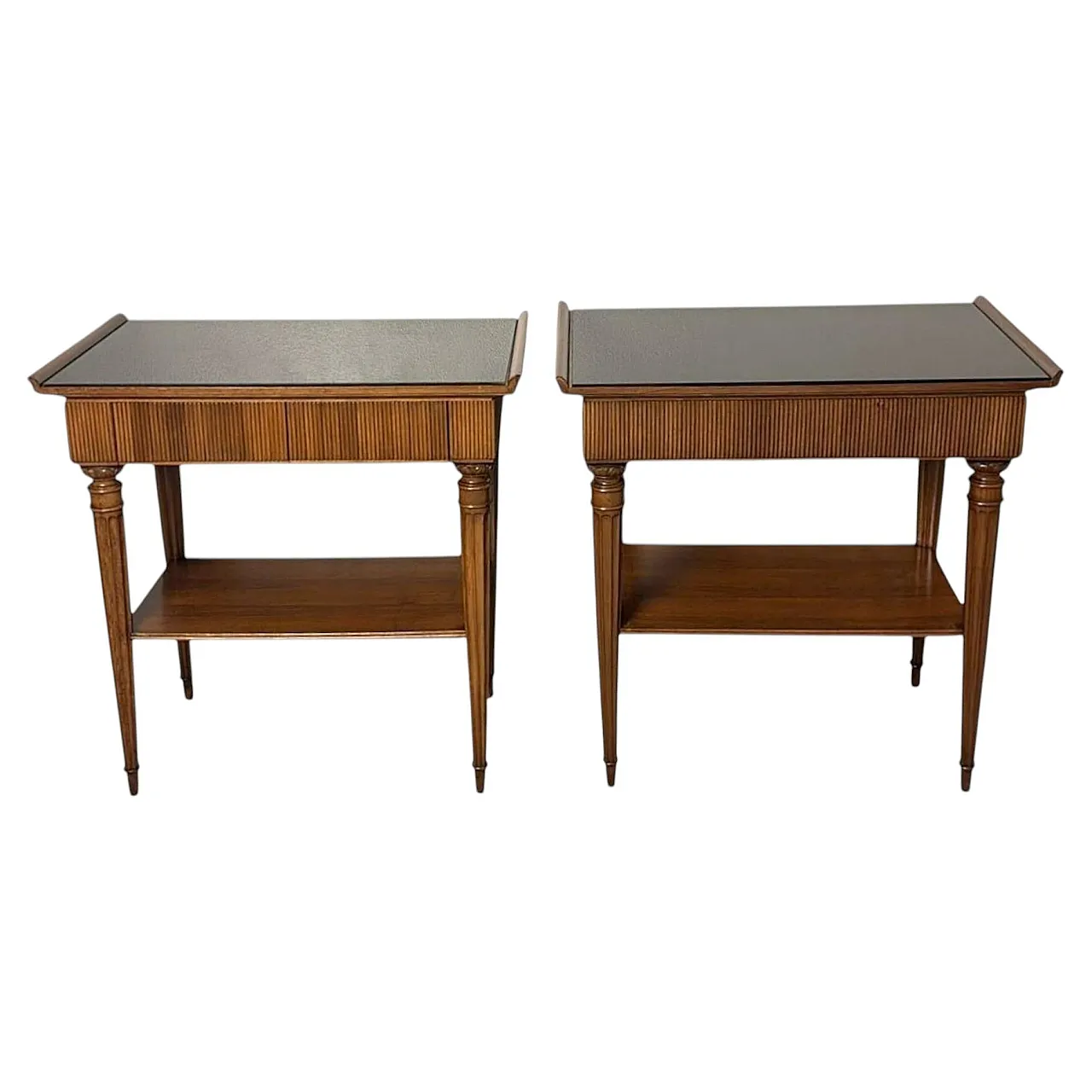 Mid-Century Modern pair of wooden nightstands with glass tops, 1950s 1