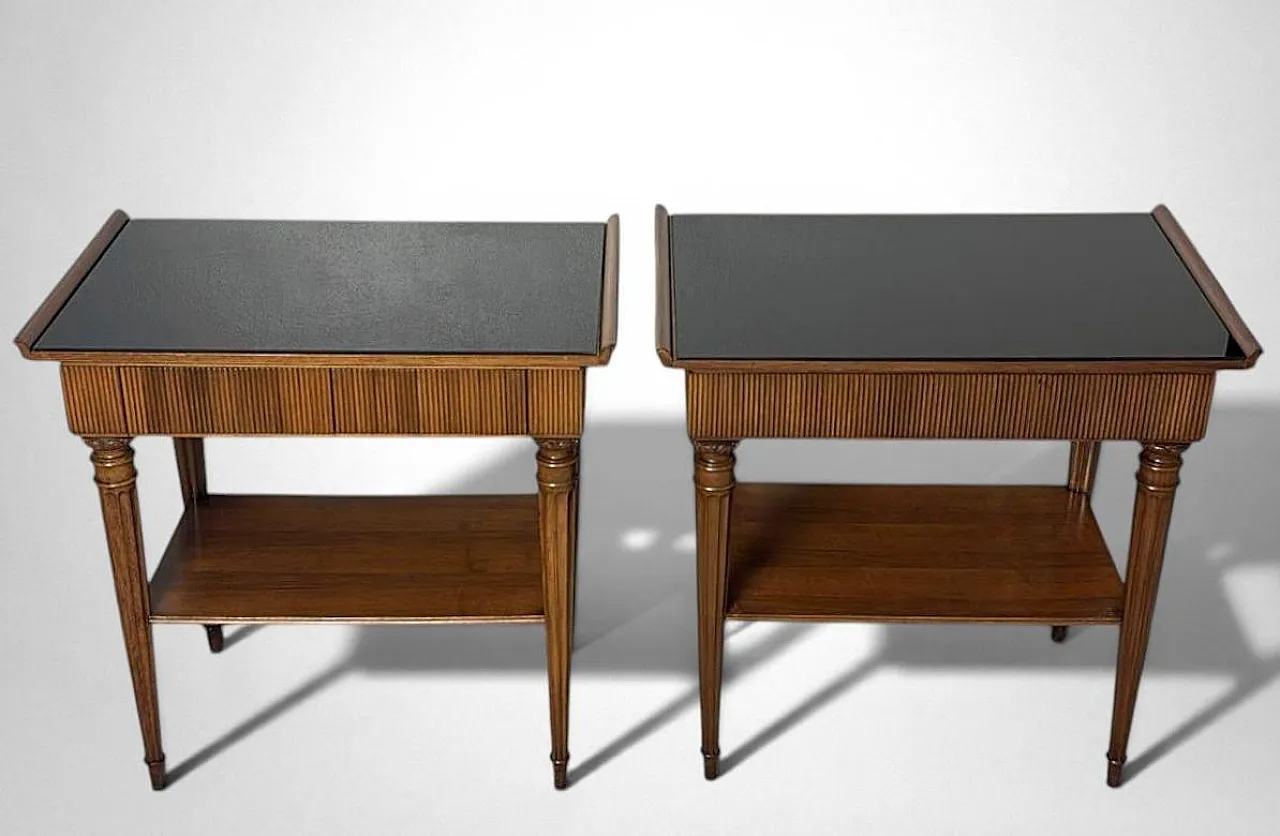 Mid-Century Modern pair of wooden nightstands with glass tops, 1950s 2