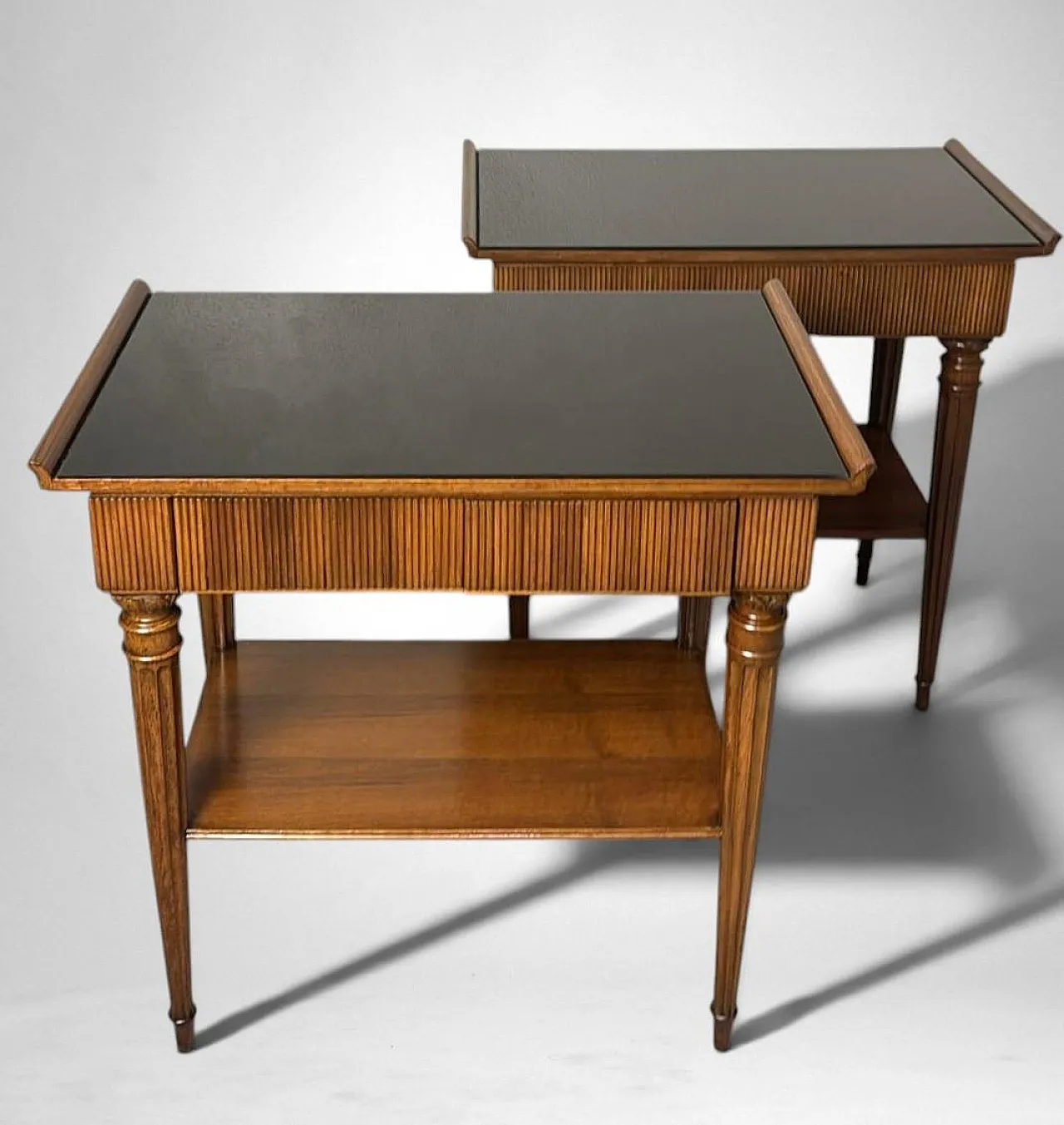Mid-Century Modern pair of wooden nightstands with glass tops, 1950s 3