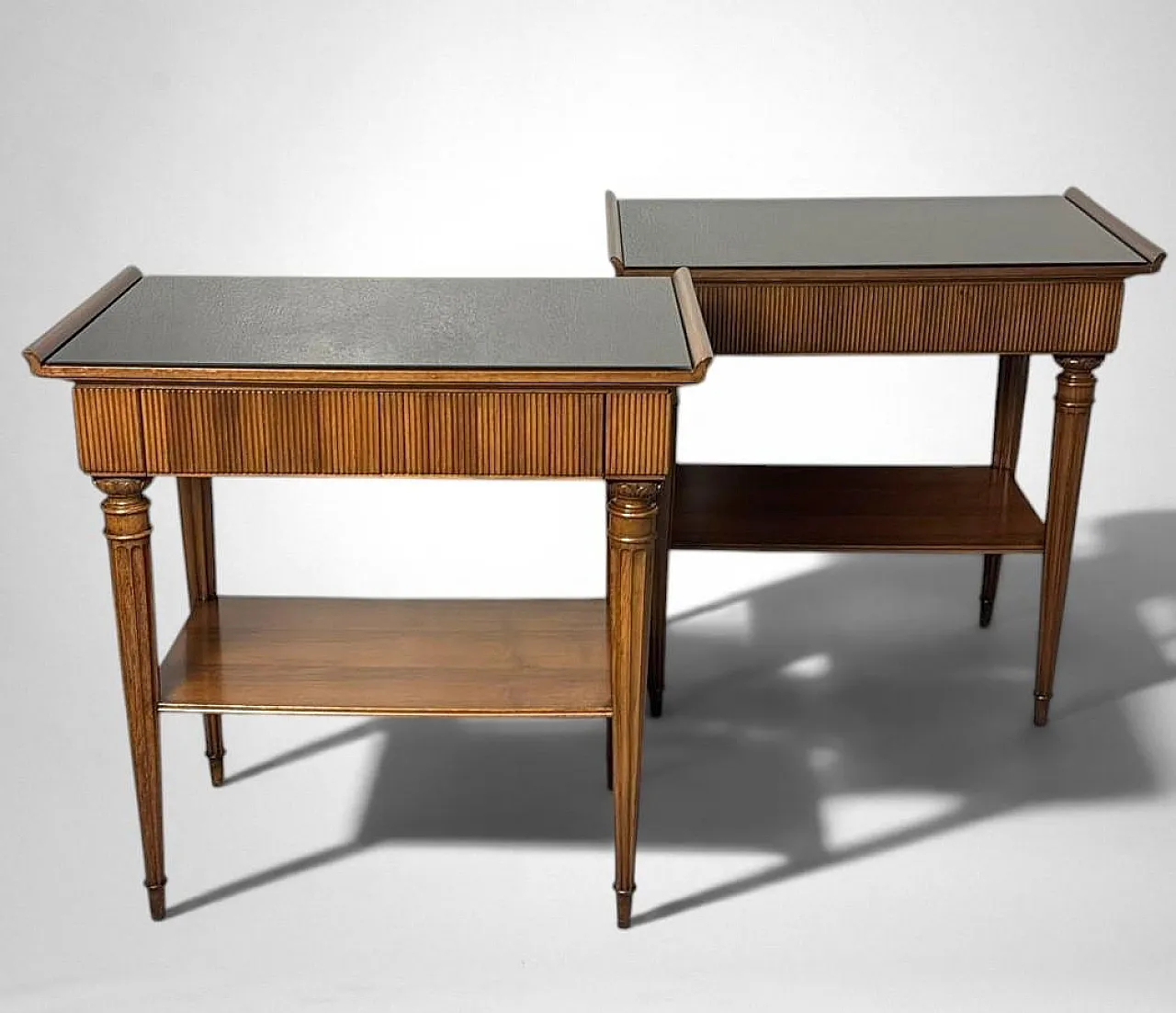 Mid-Century Modern pair of wooden nightstands with glass tops, 1950s 4