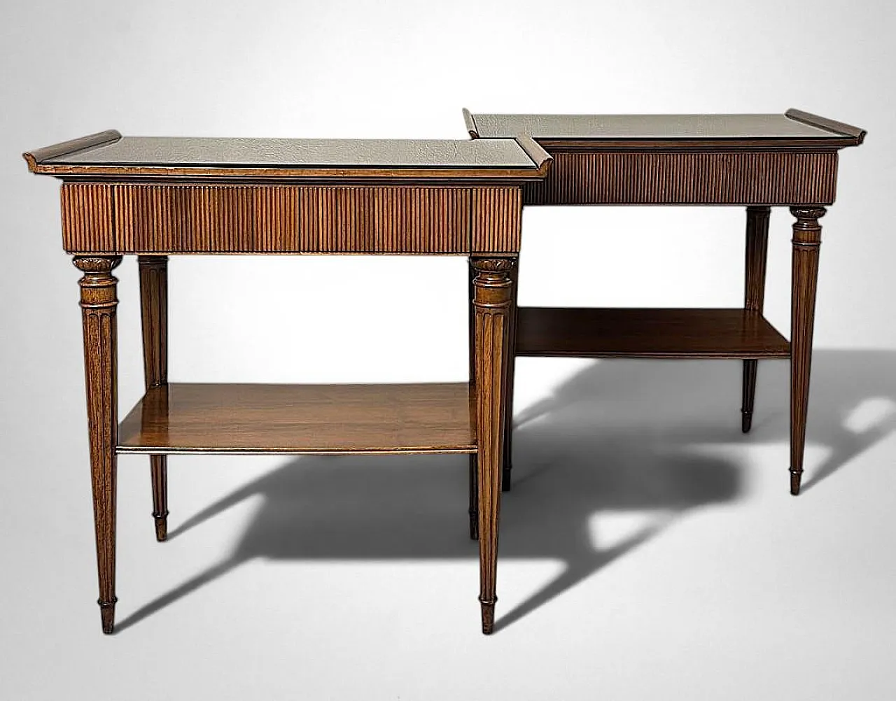 Mid-Century Modern pair of wooden nightstands with glass tops, 1950s 5