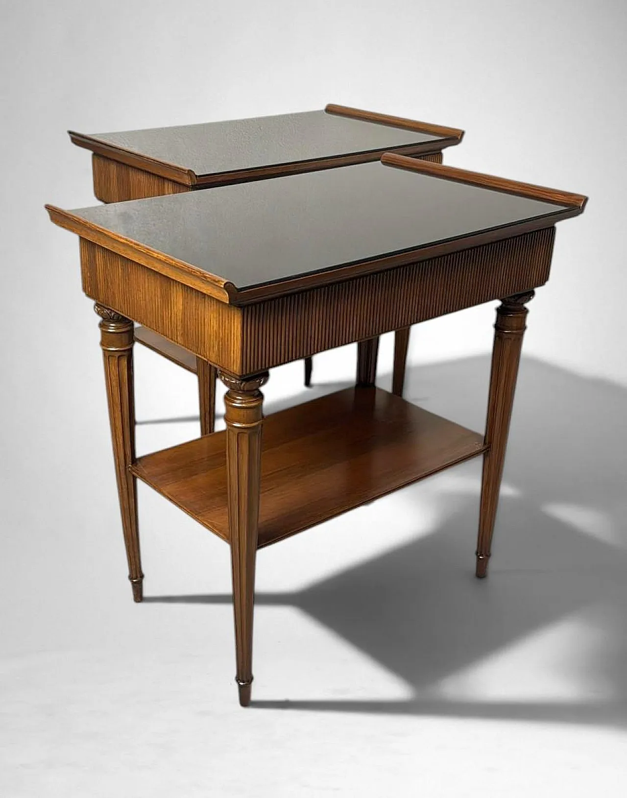 Mid-Century Modern pair of wooden nightstands with glass tops, 1950s 6