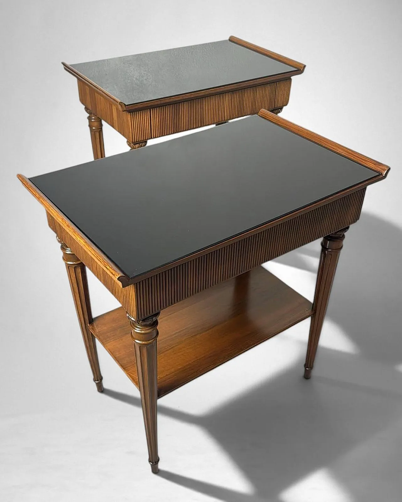 Mid-Century Modern pair of wooden nightstands with glass tops, 1950s 7