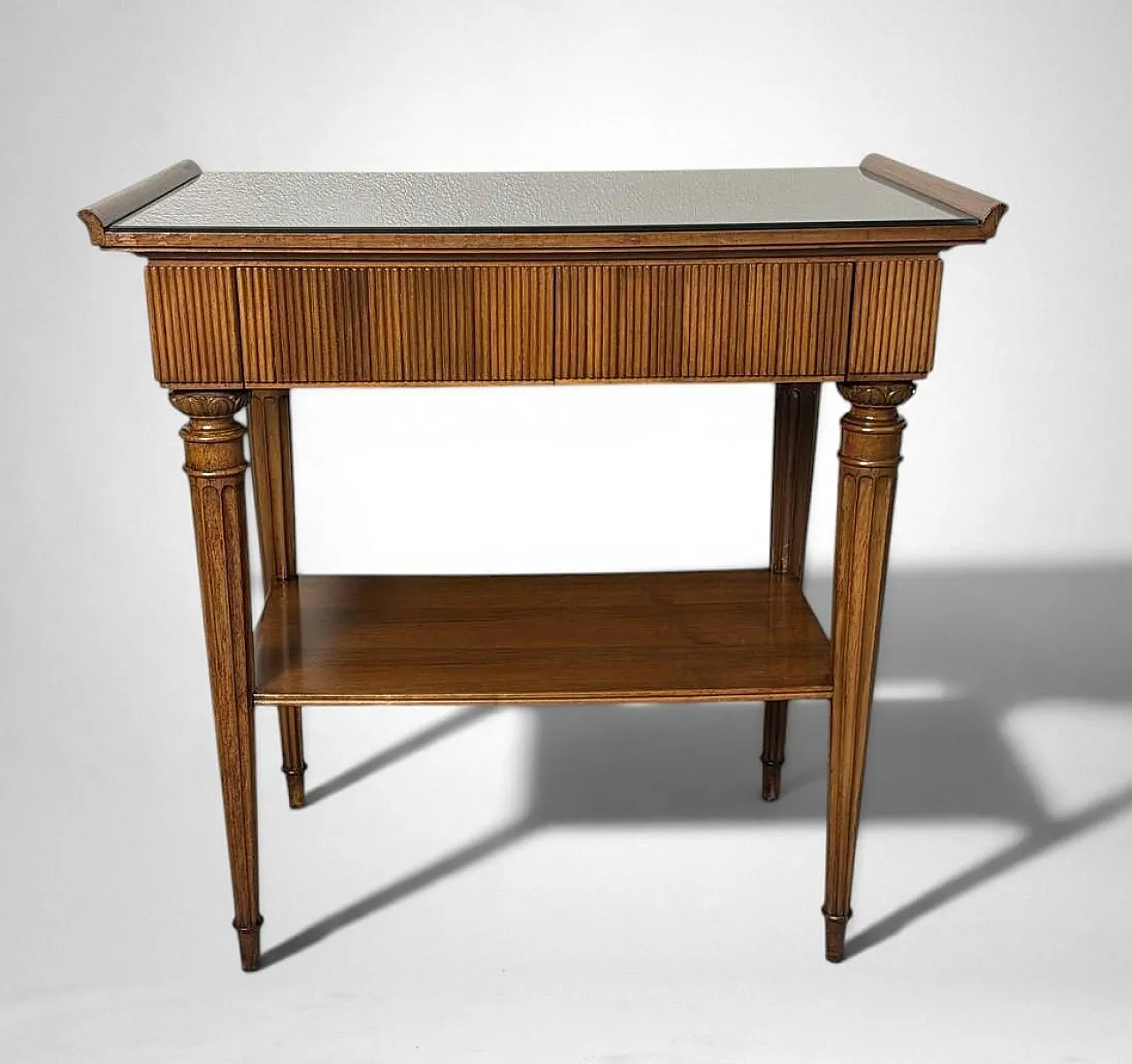 Mid-Century Modern pair of wooden nightstands with glass tops, 1950s 9