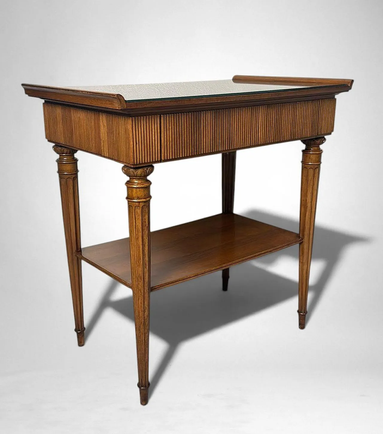 Mid-Century Modern pair of wooden nightstands with glass tops, 1950s 11
