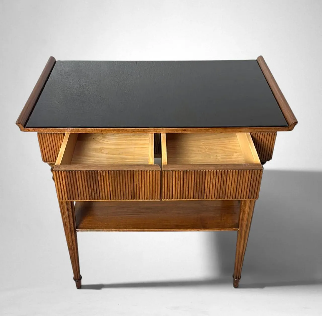 Mid-Century Modern pair of wooden nightstands with glass tops, 1950s 12