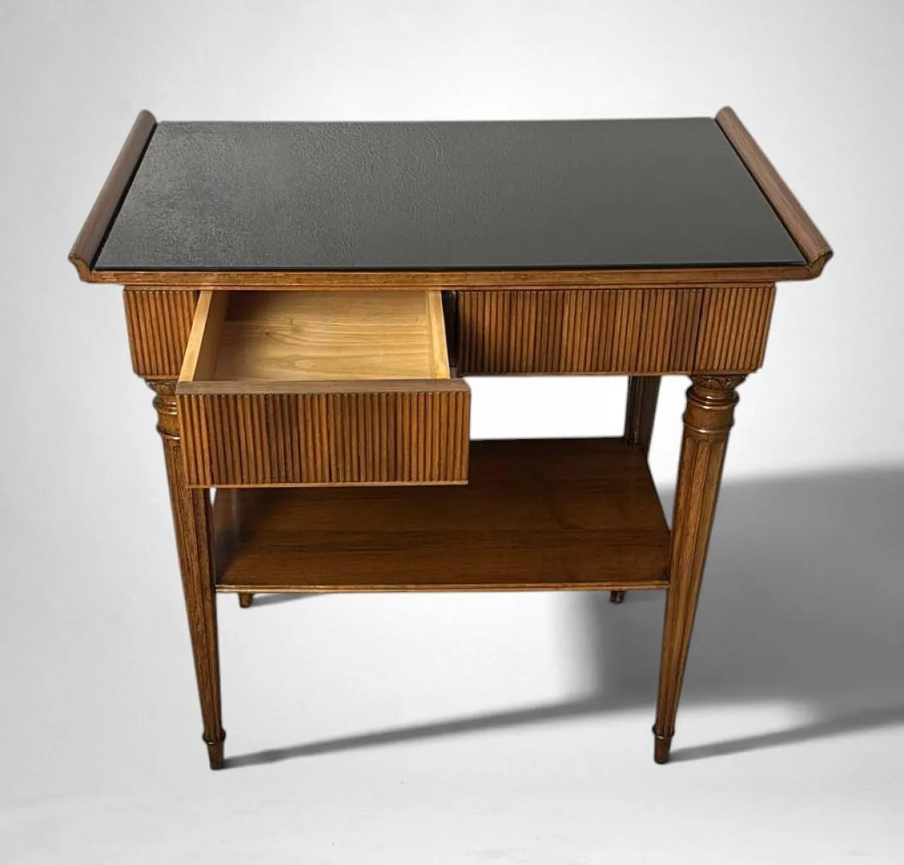 Mid-Century Modern pair of wooden nightstands with glass tops, 1950s 13