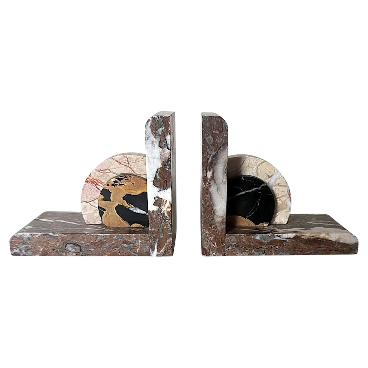 Pair of Art Deco bookends in polychrome marble, 1930s 1