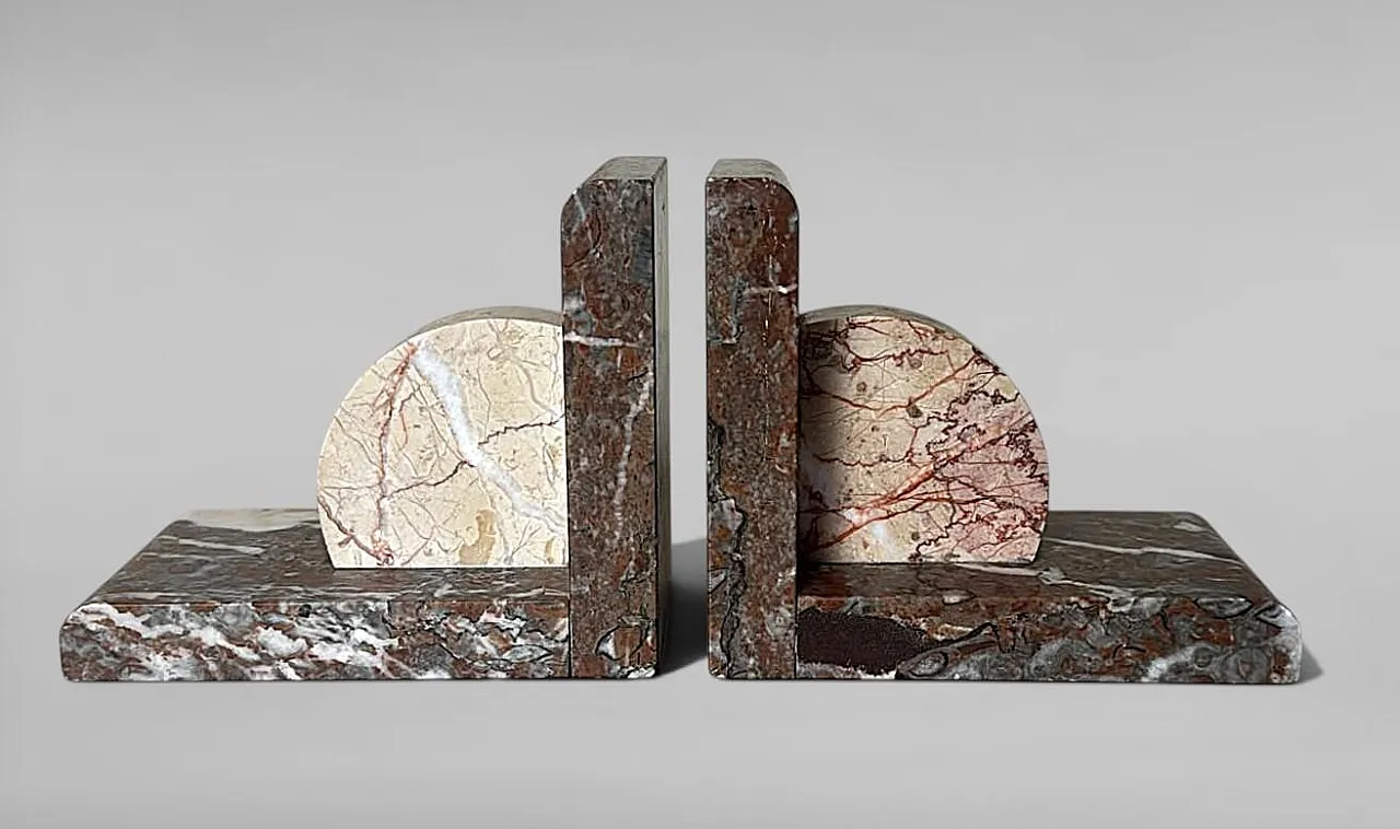 Pair of Art Deco bookends in polychrome marble, 1930s 6