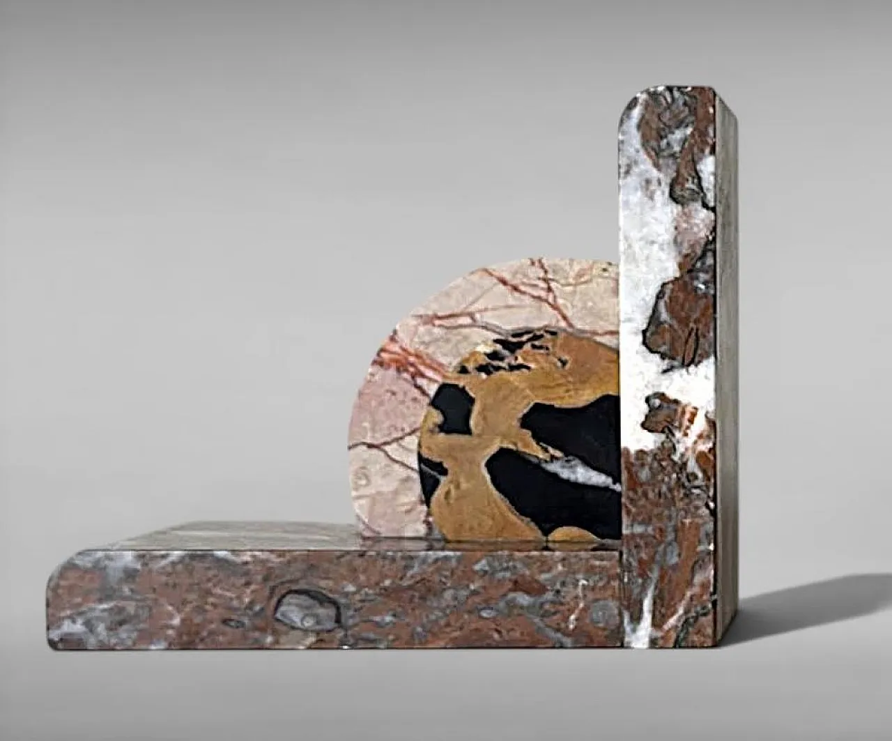Pair of Art Deco bookends in polychrome marble, 1930s 13