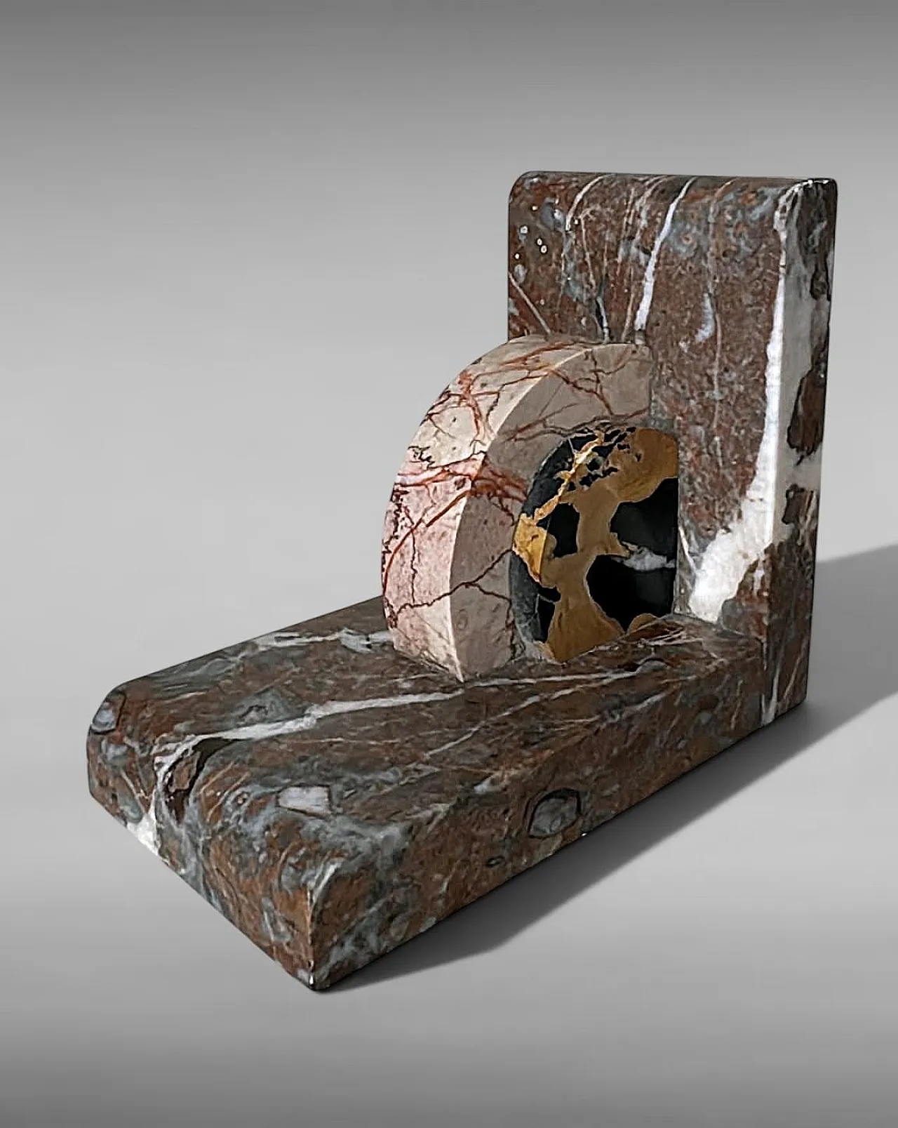 Pair of Art Deco bookends in polychrome marble, 1930s 15