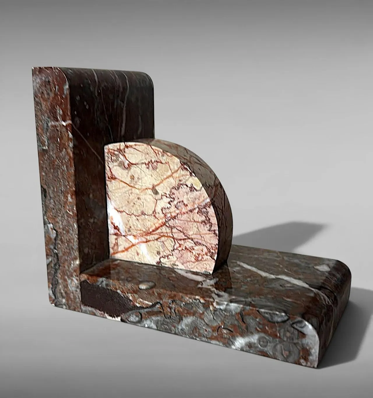 Pair of Art Deco bookends in polychrome marble, 1930s 16
